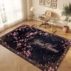 Floral Garden Theme Crystal Velvet Floor Rug Personalized Custom Name Text Warm Carpet Home Decoration