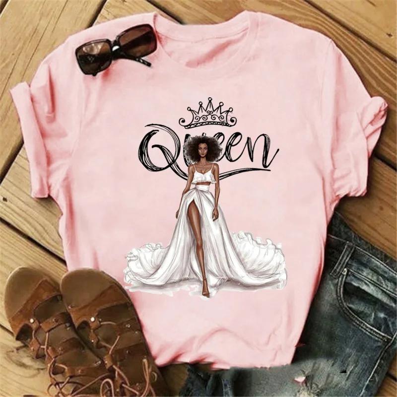 Pink Crown Queen Print Women T Shirt Short Sleeve O Neck Loose Women Tshirt Ladies Tee Shirt Tops Clothes Camisetas Mujer
