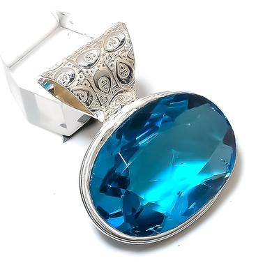 Natural Blue Topaz Gemstone Handmade 925 Sterling Silver Gift Pendant 1.62" L6f78