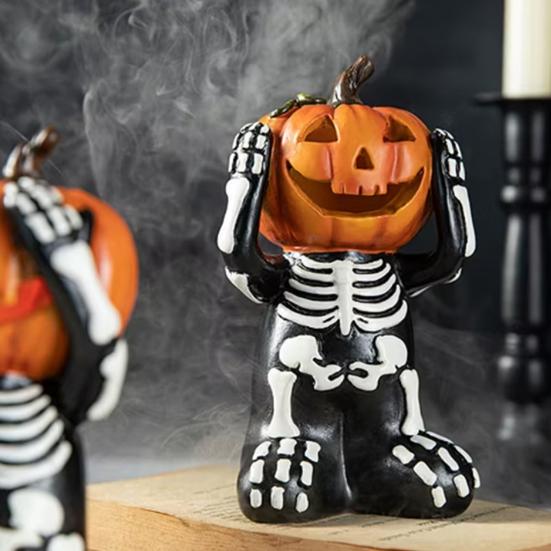 Halloween Decoration Skeleton Pumpkin Shape Statues Resin Gothic Decor Home Party Festival Skull Figurine