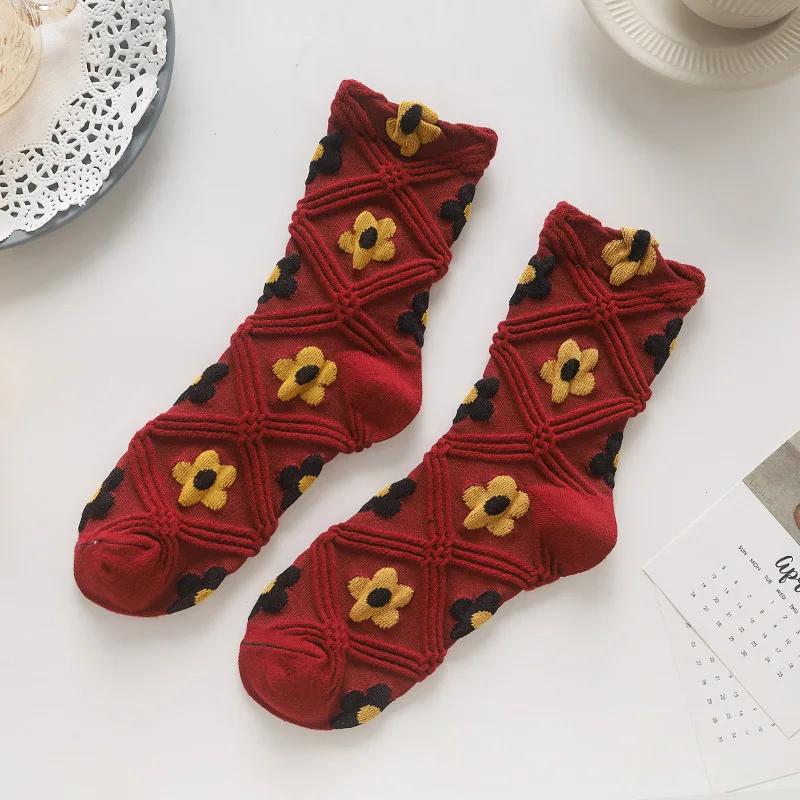 Women Socks Japanese Korean Style Cartoon Flower Rabbit Harajuku Cute Kawaii Mid Tube Breathable Casual Short Cotton Socks
