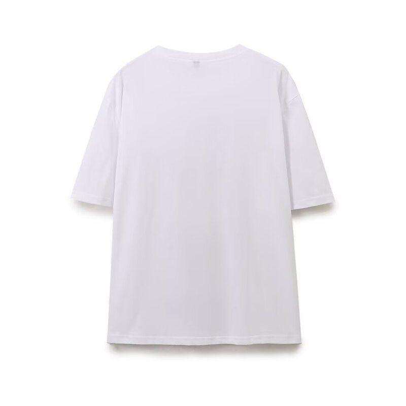 Fashion Style 2024 Autumn New Women's Clothing Easiest for Match Metal Print Cotton Comfortable Short Sleeve T-shirt 5644672