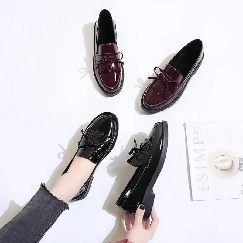 Women's Shoes Patent Women Loafers British Tassel Casual Flat Shoes Bowknot Shoe Comfortable Zapatos