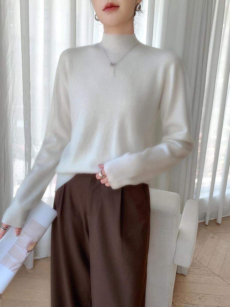 Luxury Women's Cashmere Half-High Collar Sweater, Light and Skin-Friendly, Perfect for Autumn and Winter
