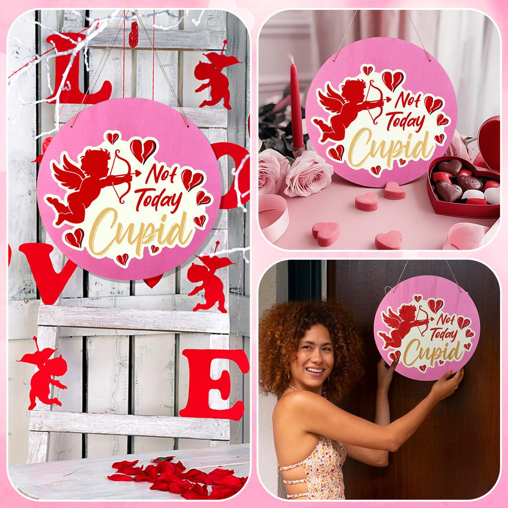 Not Today Cupid Valentine'S Day Door Sign Creative Anti-Valentine'S Day Door Hanger Funny Valentine Decorations For Door Window