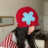 Flower Patch Knitted Hat Korean Style Ear Warmer Fashion Pullover Cap  Autumn Winter