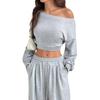 Casual Set Women's Solid Color Hoodie Sweatshirt Crew Neck Crop Top Knit Short Sleeve Long Sleeve Outfit