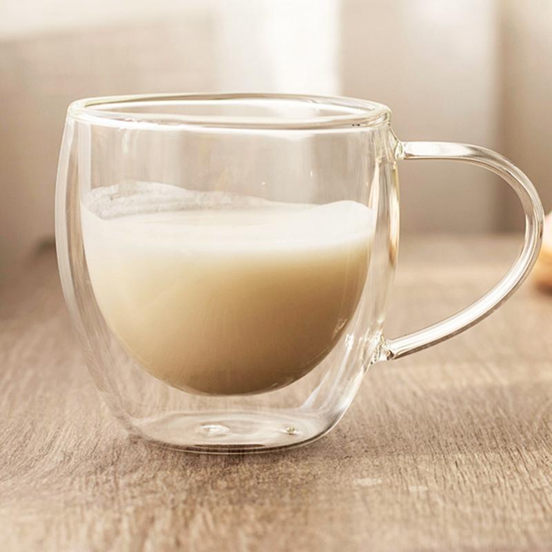8oz 11oz Coffee Cups with Handle Creative Double-layer Heat-resistant Cup Creative Tea Mug Water Bottles Transparent Coffeeware