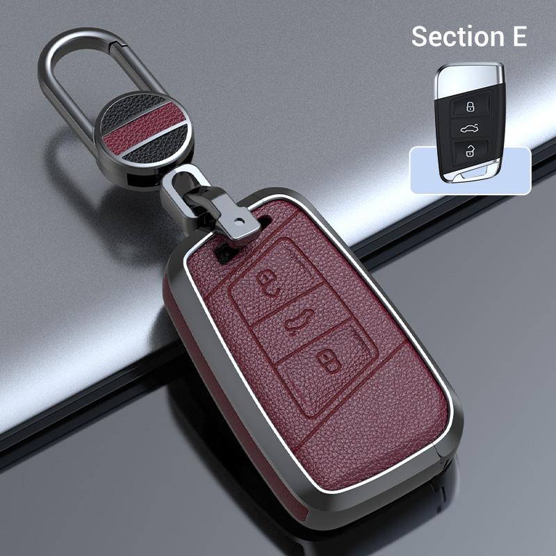Zinc Alloy Cowhide Car Remote Key Case Shell Fob For VW Volkswagen Passat B8 Magotan For Skoda Kodiaq Superb A7 Smart Keyless