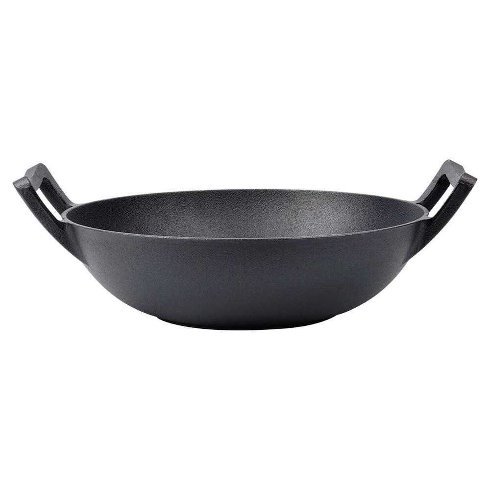 Wok in Ghisa Padella Profonda per Friggere e Stufare Piatti Asiatici 32 Cm