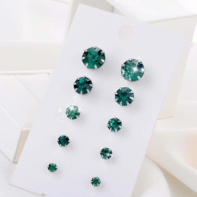 European and American Style 5 Pair Crystal Zirconia Stud Earrings Set