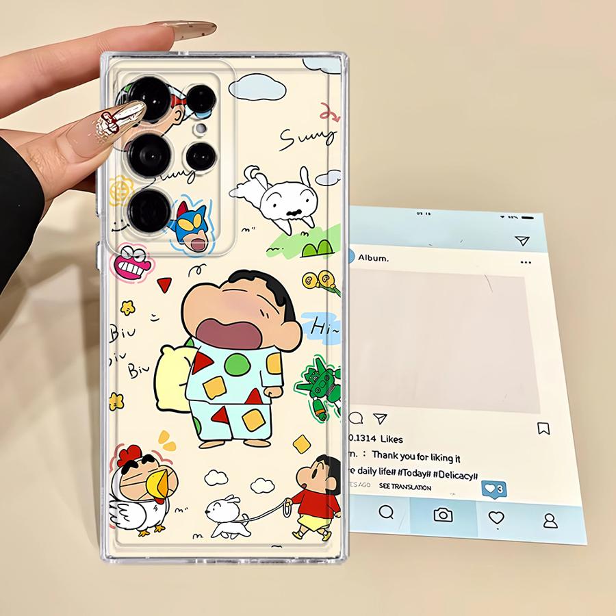 Case for Samsung Galaxy S24 S20 Plus S25 Edge S22 FE S21 Note 20 Ultra 10 S23 Ultra S26 Phone Cover Cute Crayons Shinchans