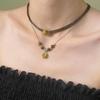 Brown Leather Sun & Star Double-Layer Choker Necklace - Y2K Niche Style for Women