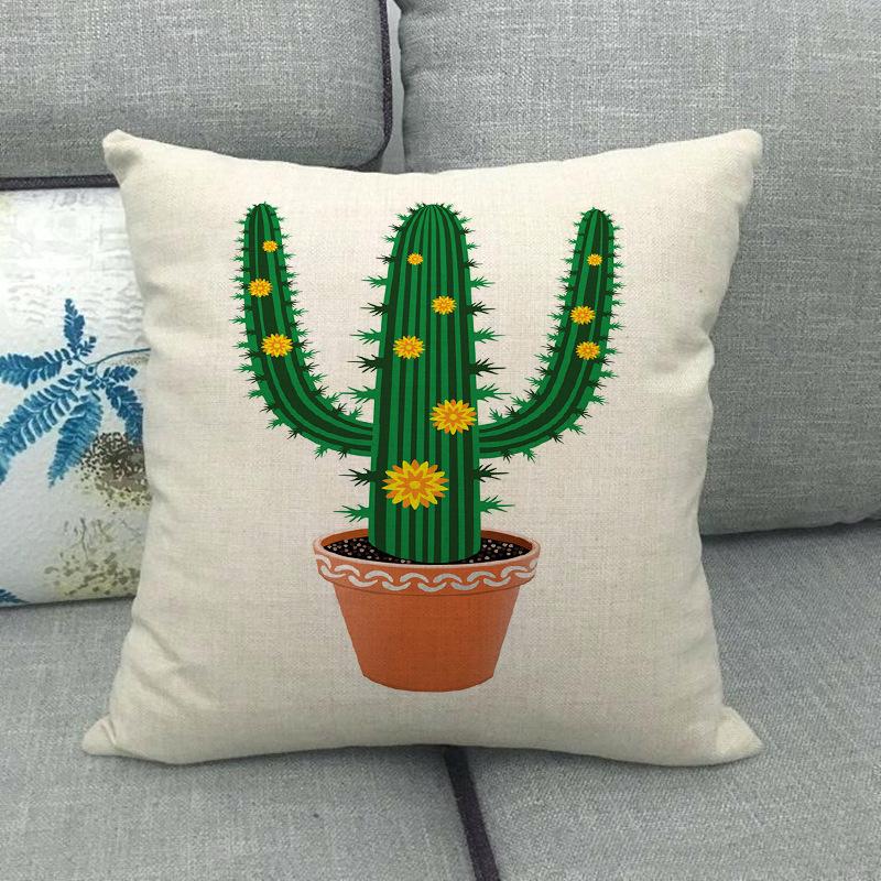 Cartoon Green Potted Cactus Digital Printing Short Plush Pillow Covers For Car Sofa Office Cushion Cover Home Goods 60X60Cm