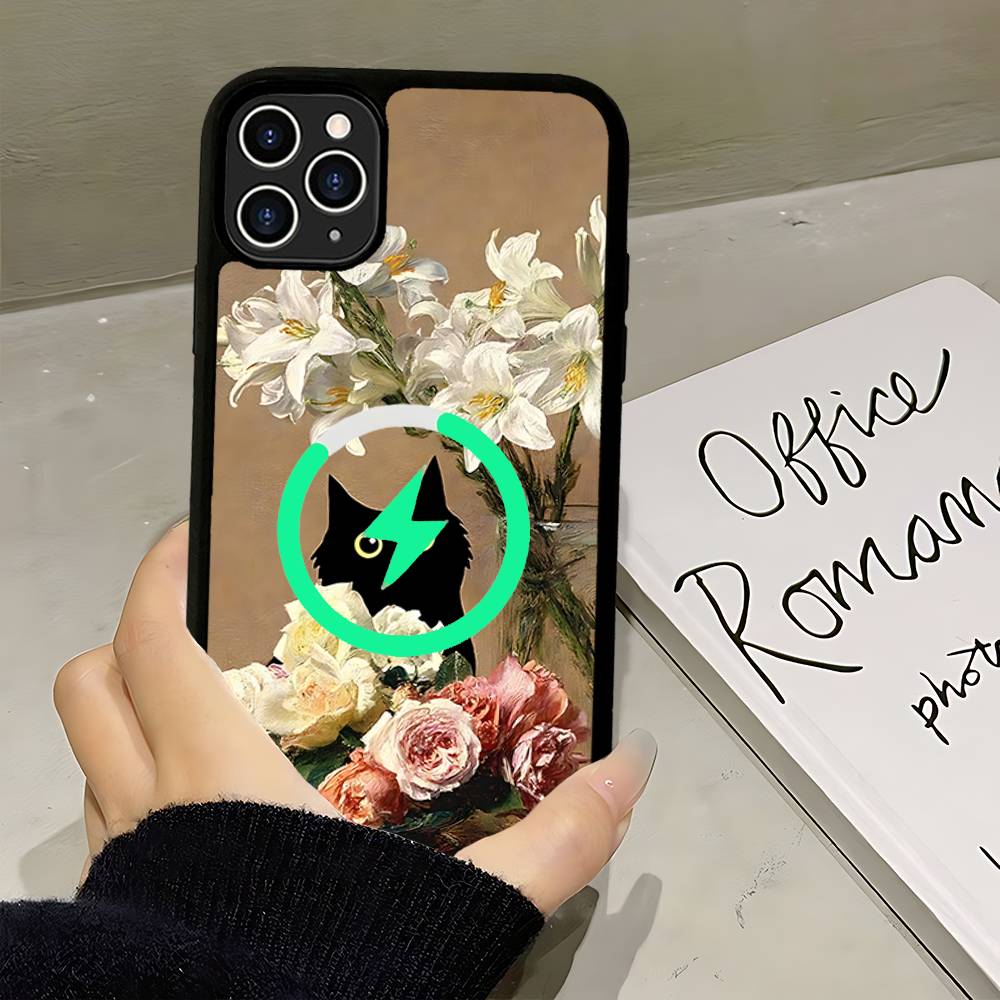 Lustige Katzen Van Gogh Magnetische Kabellose Handyhülle Für IPhone 17 16 15 14 13 12 11 Pro Max Plus Mag Handyhülle