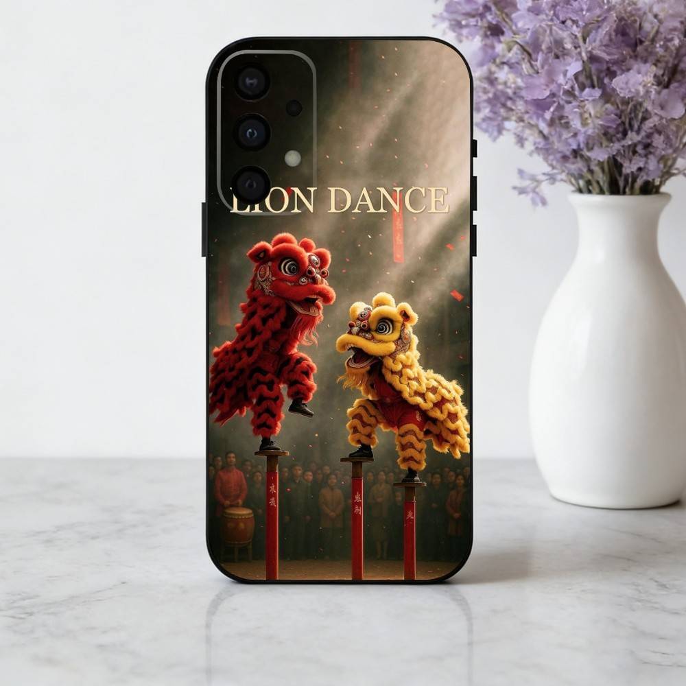 C-Chinese L-lion D-dance Phone Case For Samsung Galaxy A73,A72,A71,A70,A53,A52,A51,Others Soft Black Cover