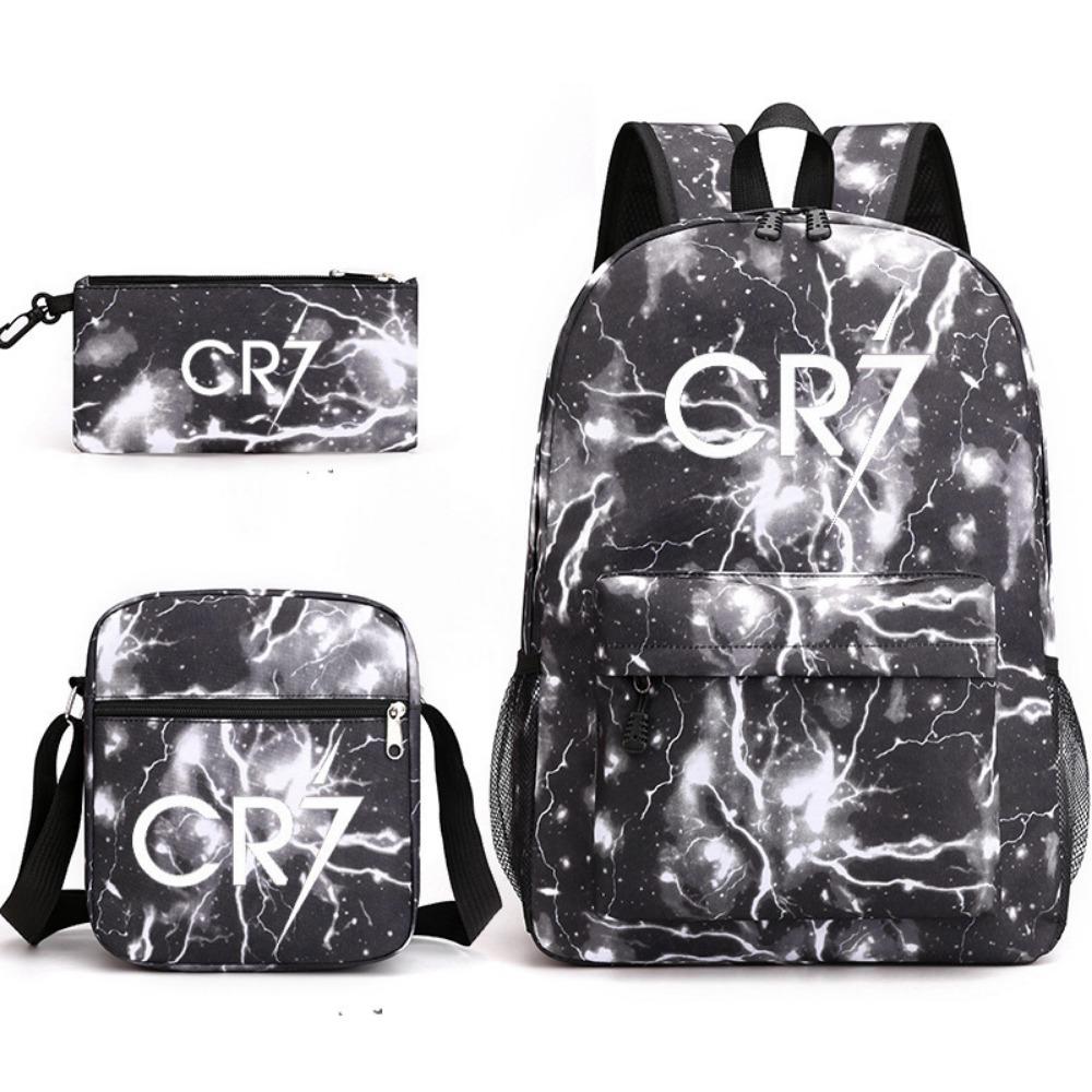 CR7C Luo Backpack Sports Peripheral Printed Backpack Children's Student School Bag Shoulder Bag Pencil Bag Three-piece Set