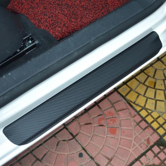 4Pcs 4D Carbon Fiber Auto Car Door Sill Stickers Anti-Scratch Protection Cover