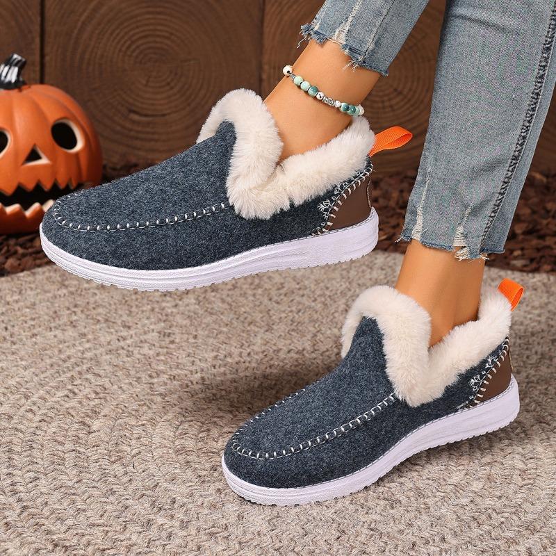 New winter women's cotton shoes with fleece and thickened burrs to keep warm, flat bottom and one pedal cotton shoes for women
