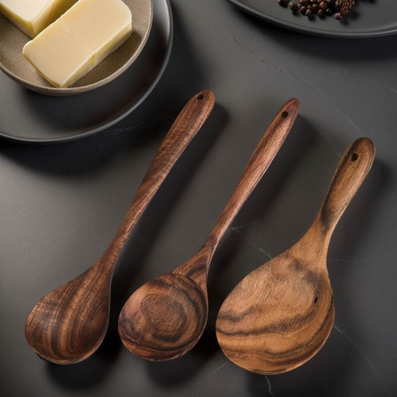 Wooden Ladle For Stirring Cooking With Heatproof Coating Ergonomic Serving Spoon Heat Resistant Rice Paddle