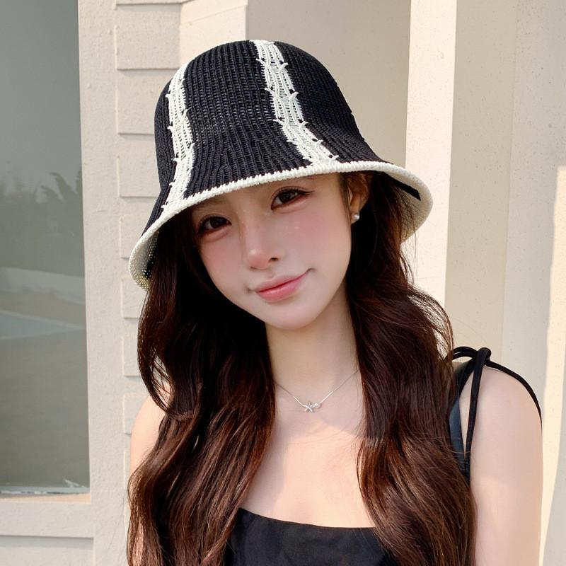 Fisherman Hat Ladies Summer Striped Cotton Sun Protection Wide Brim Casual Beach Cap