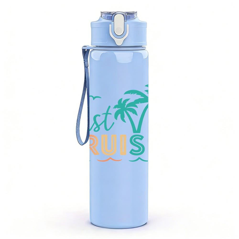 1PC Just Cruisin Tropical Beach Print 750ml Color Plastic Sports Water Bottle Leakproof Flip Straw Lid Suitable for Sports Office Home Use