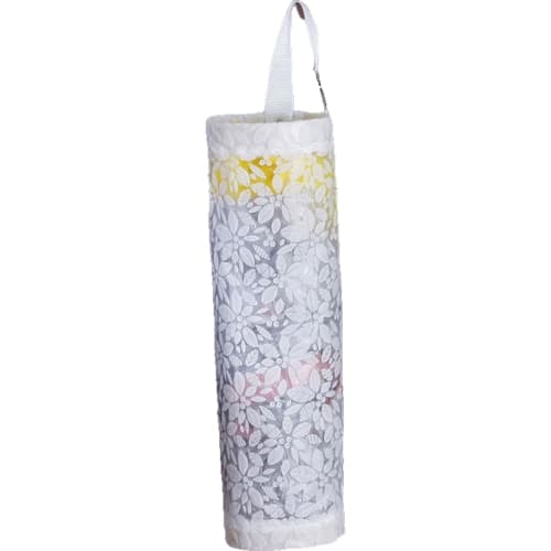 

Plus Nao Plastic Bag Storage Holder, Hanging Garbage Bag Holder, Kitchen Storage, Floral Print, Cylindrical, Bottom Access, Wall-Mounted - White