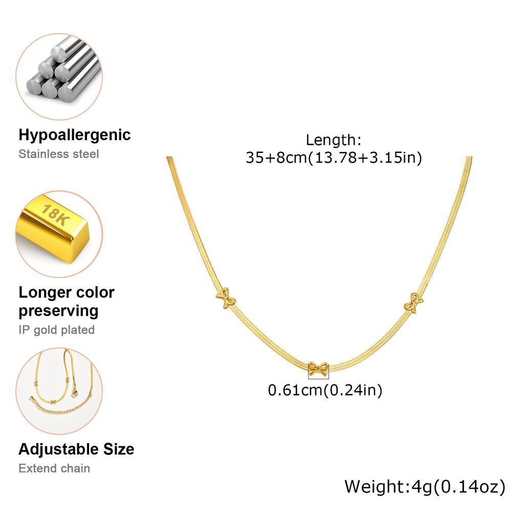 18k Gold Plated Choker Necklace for Women, Gold Plated Stainless Steel, Bowknot Heat Butterfly Collar Bone Chain Necklace
