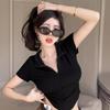Zipper Lapel Slim and Thin Waist T-shirt Summer Fashion Versatile Chic Niche Ins Pure Desire Top Women