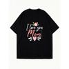 Oversized T Shirt Black I Love You Mom Floral Heart Print Mothers Day Gift For Women