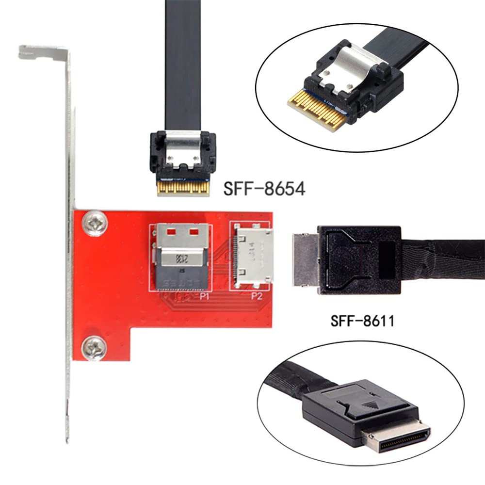 NFHK PCI-Express 4.0 Slimline SAS SFF-8654 To Oculink SFF-8611 SFF-8612 PCBA Female Adapter with Bracket