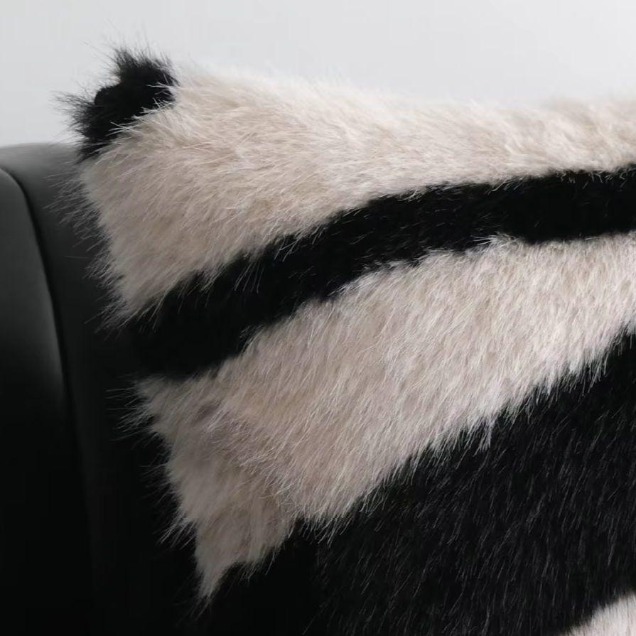 Kissenbezug mit Kunstfell Zebra-Muster Flauschig Dekorative Kissenhülle Weiches Plüschmuster Kissenbezug für Sofa Bett Wohnzimmer