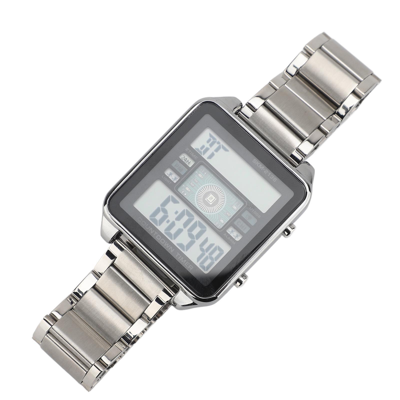 

Цифровые часы для мужчин Функция обратного отсчета Календарь Будильник Водонепроницаемость Браслет из нержавеющей стали Светодиодные электронные часы