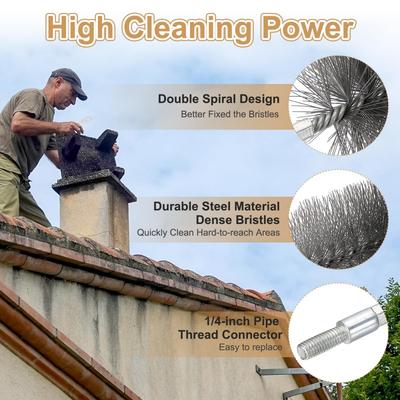 Chimney Cleaning Chimney Brush Flue Cleaner Pipe Decontamination Brush Set Interchangeable Heads Long Reach Stainless Rod