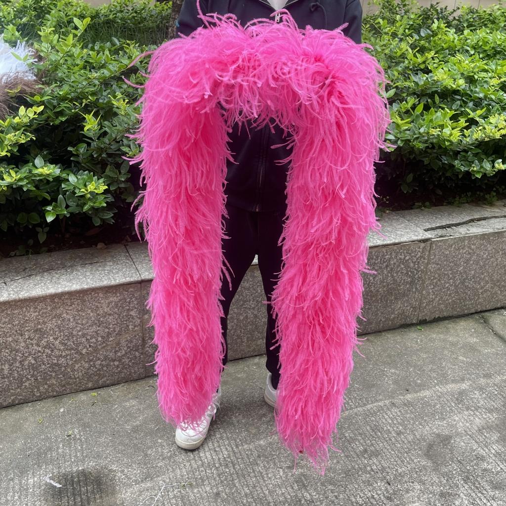 2M Red Ostrich Feathers Boa 1-10Ply Thick Natural Feather Shawl for Wedding Clothing Decoration Sewing Plumes Crafts Accessory
