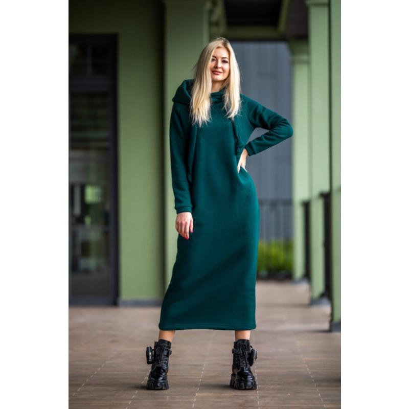 Autumn and Winter New Loose Large Knitted Hooded Long Dress with Velvet Hoodie, Casual Fashion Dress, Splicing Warm Skirt