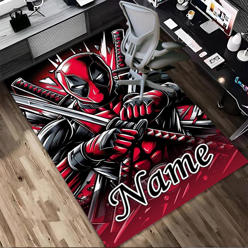 Personalized Name Deadpool Armor Living Room Non-Slip Area Rug Soft Carpet for Bedroom Kids Playroom Sofa Office Home Decor Doormat