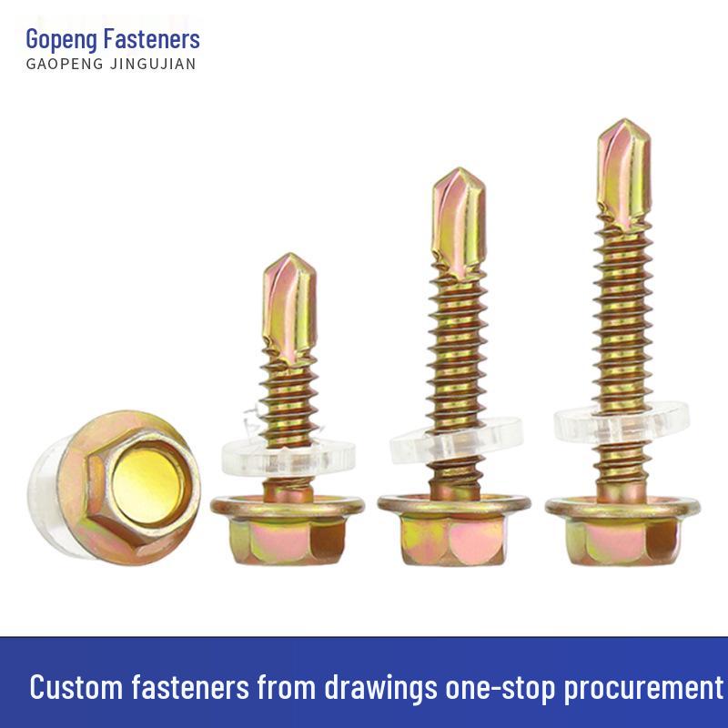Color-Plated Zinc Self-Drilling Hex Screw for Steel Tiles, National Standard Swallowtail Design