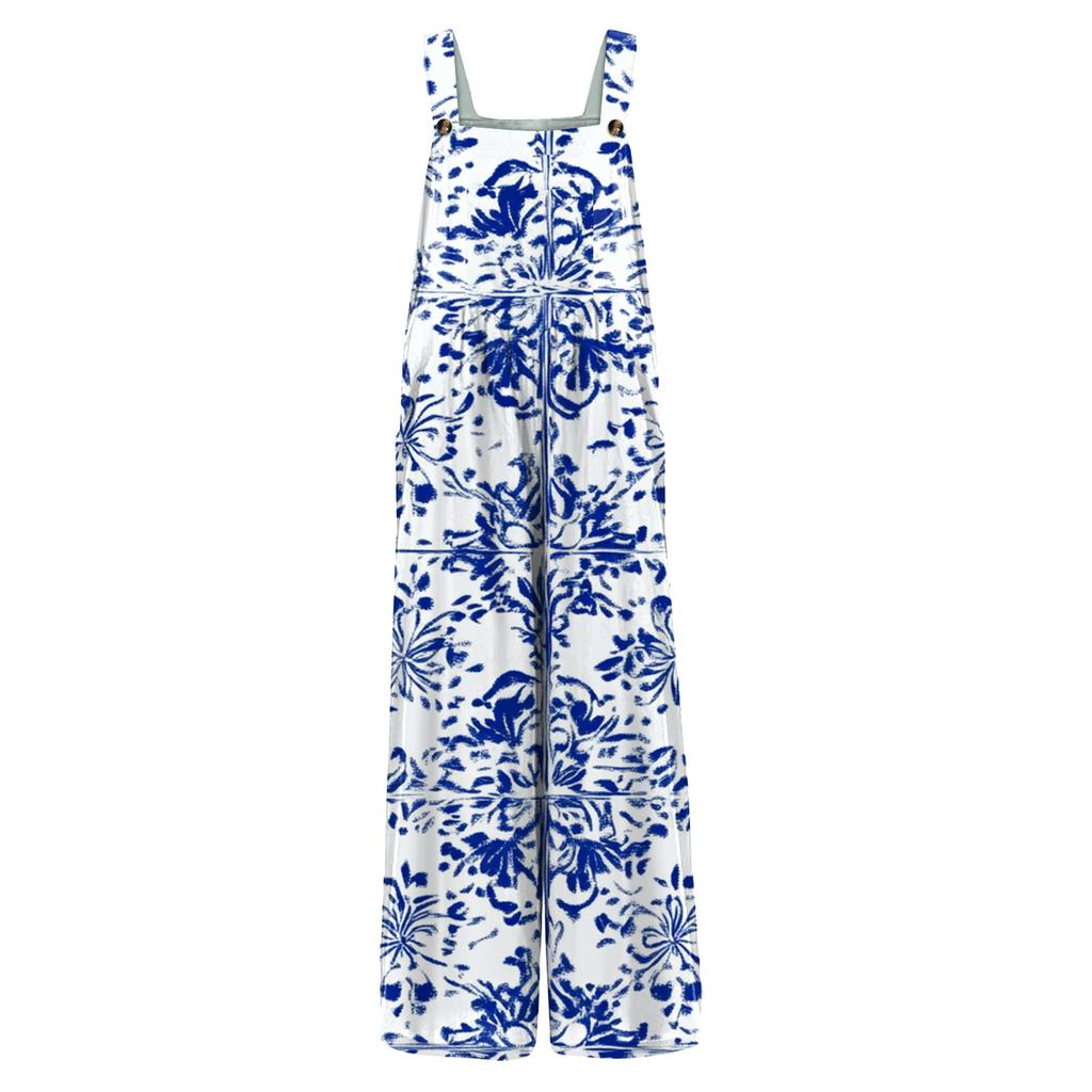 Women's Casual Jumpsuit Sleeveless Fashion Floral Print Jumpsuit