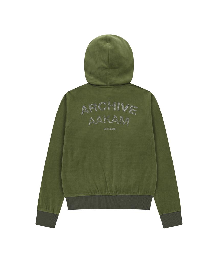 Aakam Rhinestone Velor Zip-Up Hoodie (Green)