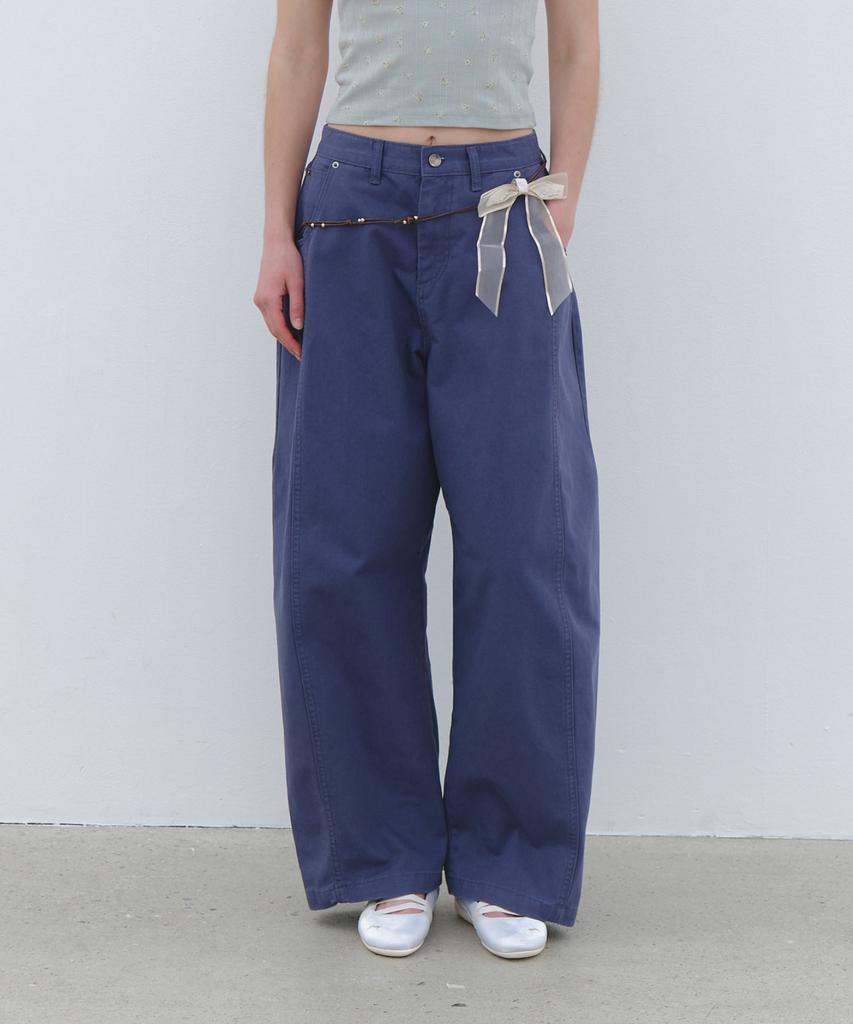CLUNY Volume Curved Wide Cotton Pants - Blue