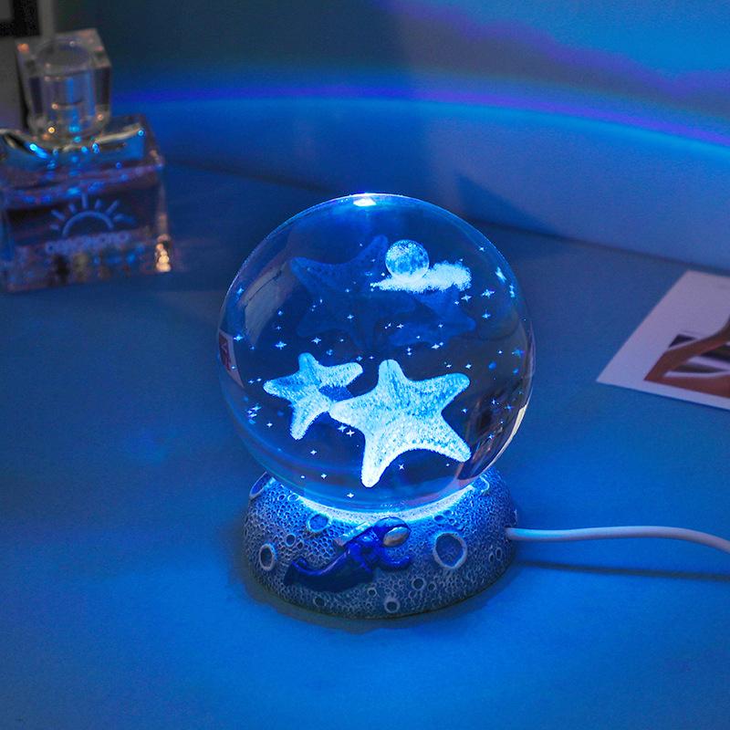 Crystal Ball Night Light with Base USB Powered Sleep Lamp Desk Decor for Bedroom Ideal Christmas Gift