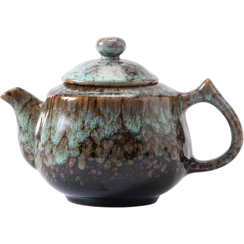 New Kiln Change Tenmoku Glaze Teapot Retro Tea Brewing Beauty Point Large Dragon Handle Teapot Jian Zhan Tea Brewer