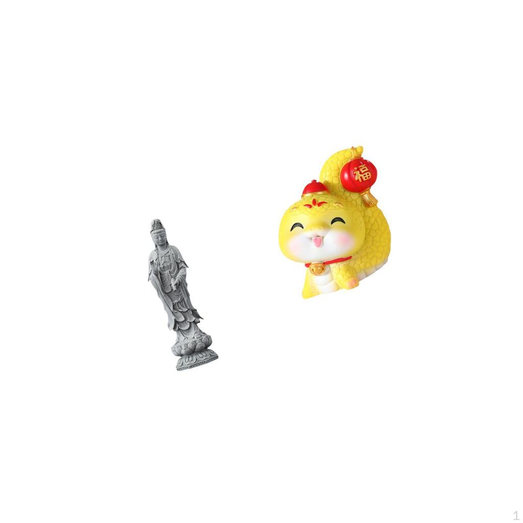 Guan Yin Buddha Ornament Feng Shui Collection Female Figurine for Cabinet Desk Cartoon Snake Statue