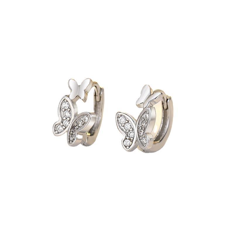 Women Fashion Plated S925 Silver Butterfly Zircon Buckle Earrings For Ladies