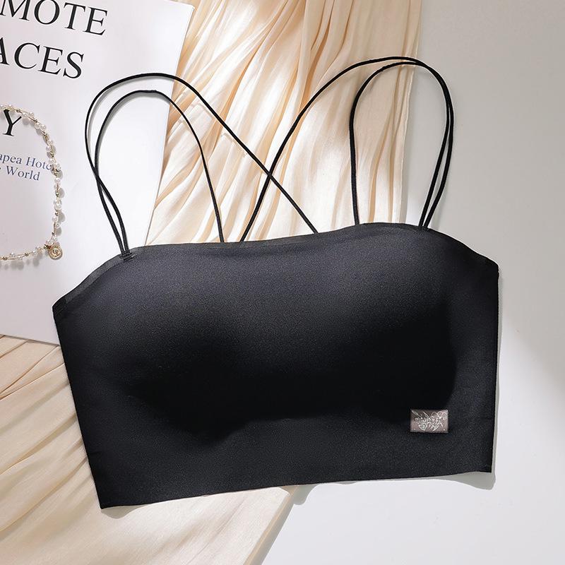 Женский бесшовный бюстгальтер-бандо на перекрещивающихся бретелях без косточек M (34/75AB) чёрный