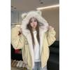 Womens Winter Faux Fur Hooded Cotton Coat Solid Color Loose Fit Thick Warm Jacket