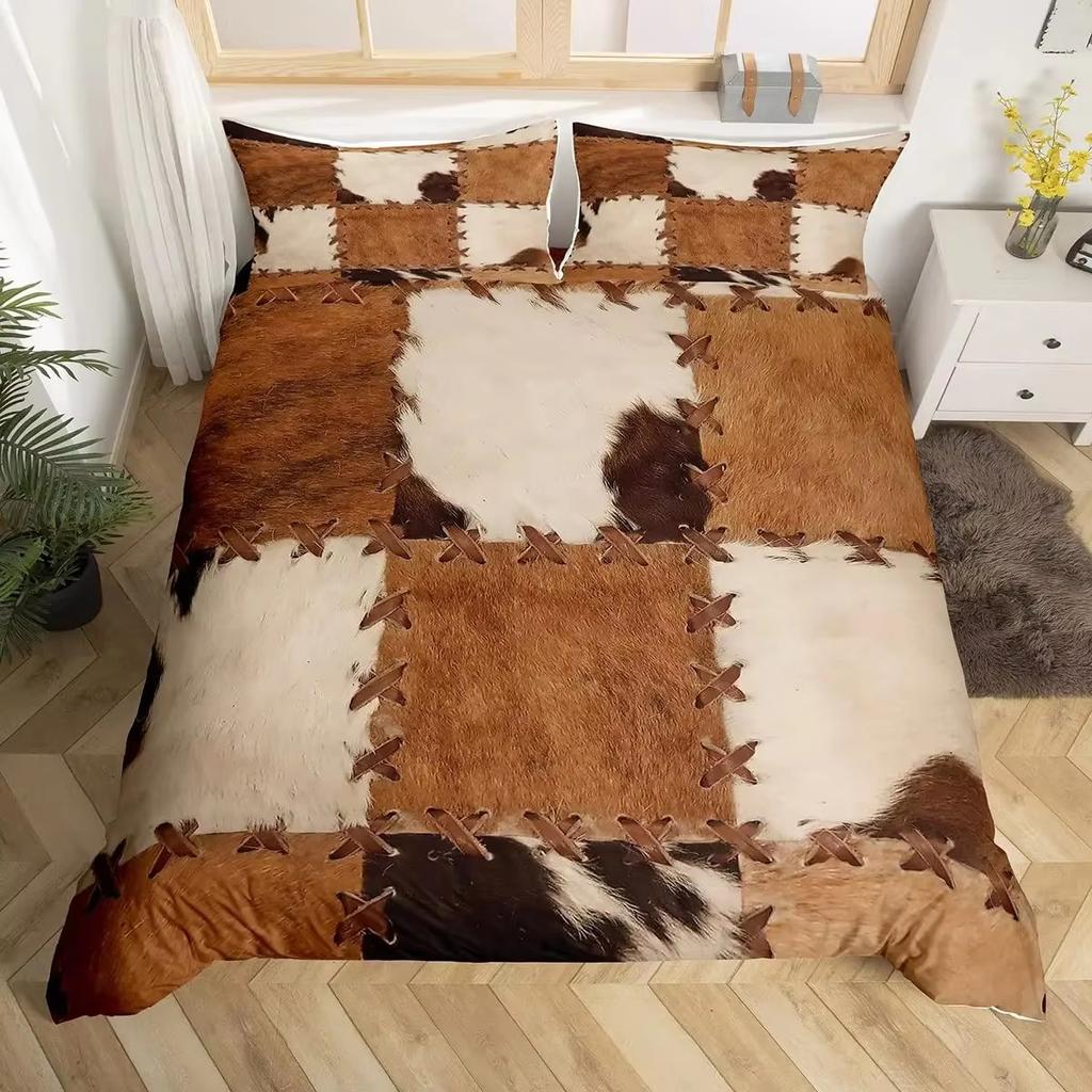 Cow Print Duvet Cover Set Queen Size Brown And White Cow Fur Pattern Bedding Kids Boys Teens Room Decor King Comforter Cover Set