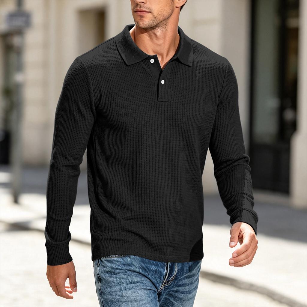 Men's Knit Long Sleeve Button-Up Shirt Casual Loose Fit Color