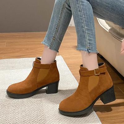 Women High Heels Ankle Boots Snow Suede Chunky Shoes Winter Designer New Elegant Gothic Pumps Dress Shoes Chelsea Botas
